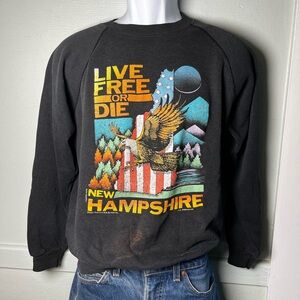 80s True Vintage Live Free N.H. Crew Neck Sweat Shirt GREAT WEAR & FADE M/L